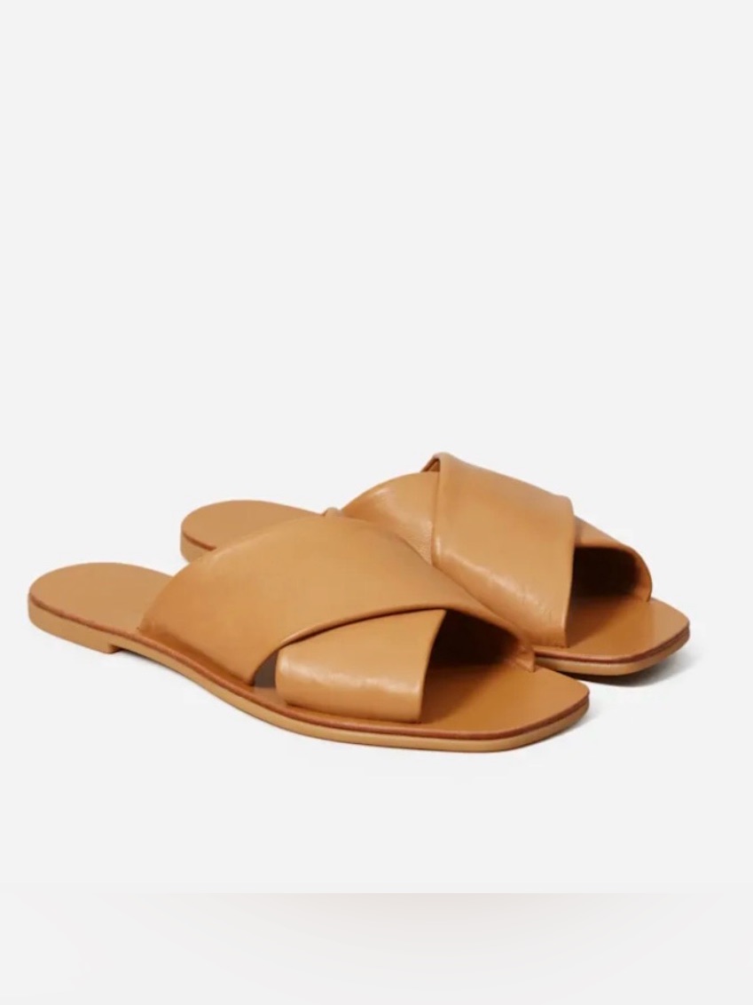 Everlane Day Crossover Sandal In Caramel - Crisscross Leather Slide Sandals